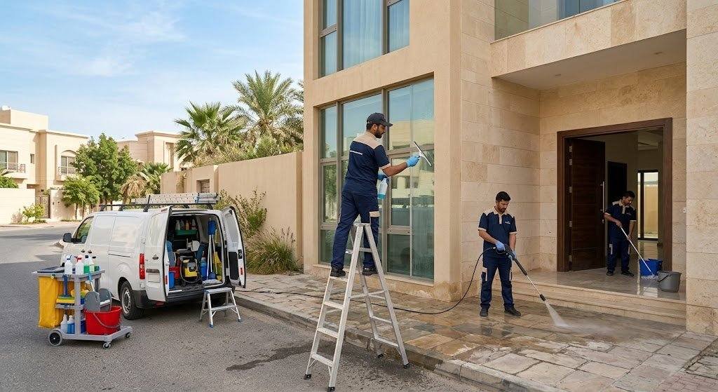 فريق عمل محترف يقوم بتنظيف وتعقيم المنازل بدقة وأمان باستخدام أحدث المعدات ومواد التنظيف الفعالة ضمن خدمات شركة تنظيف فى جدة لضمان بيئة صحية ونظيفة وراحة العملاء.
